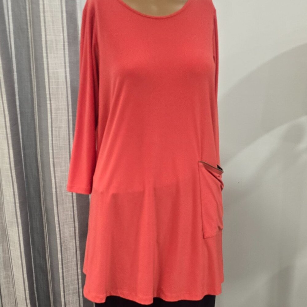 758 Sun Kim Women's Tunic Top Stretch Soft Jersey Tangerine Knit 3/4 Sleeve Sm